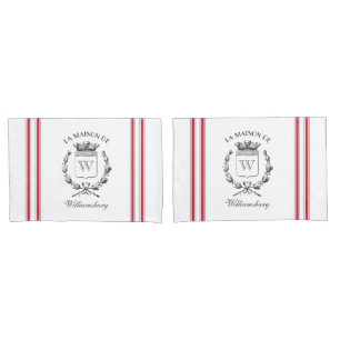 Vintage Style French Red Ticking Tape Custom Name Pillowcase