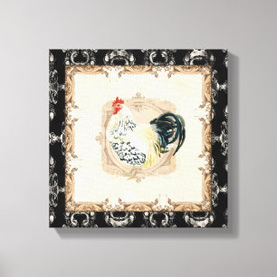 Vintage Style French Toile Black n White Rooster Canvas Print