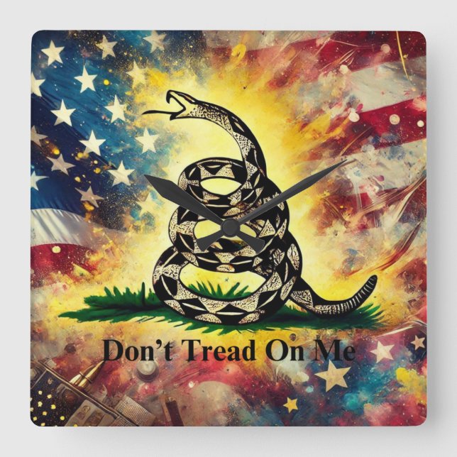 Vintage Style Gadsden Flag Art Square Wall Clock (Front)