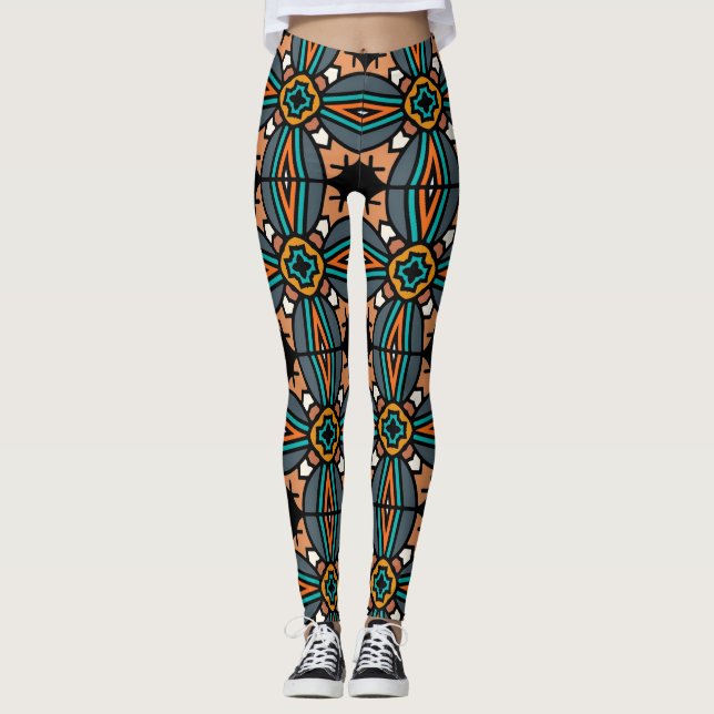 Vintage style geometric pattern leggings (Front)