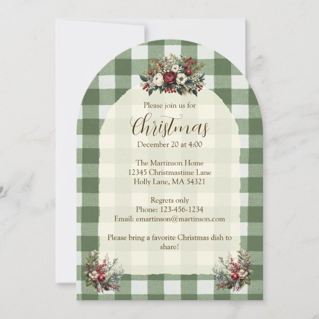 Vintage Style Gingham Florals Christmas Arch  Invitation (Front)
