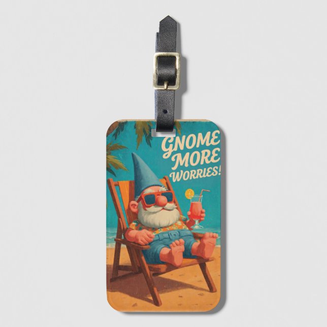 Vintage Style Gnome Beach Vacation Design Luggage Tag (Front Vertical)