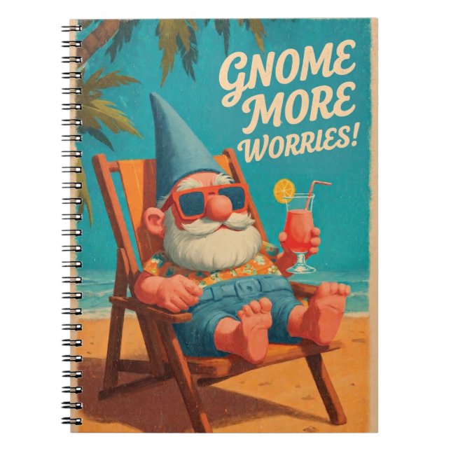Vintage Style Gnome Beach Vacation Design Notebook (Front)