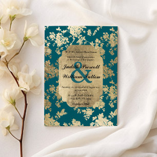 Vintage Style Green Gold Floral Luxury Wedding Invitation