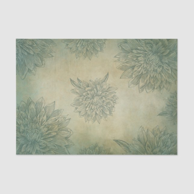 Vintage Style Greenish Grey Background Flowers     Tissue Paper (Front)