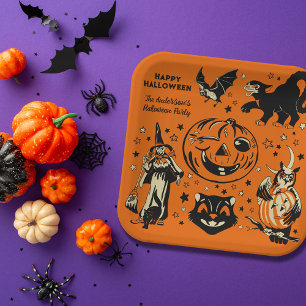 Vintage Style Halloween Graphics Personalised Paper Plate