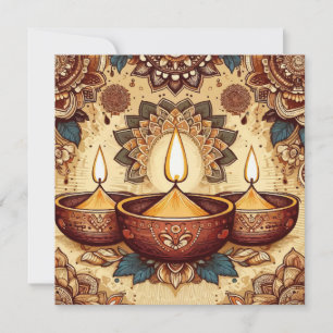 Vintage Style Happy Diwali Diya Festival of Light Holiday Card