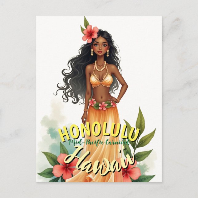 Vintage Style Hawaii Travel Honolulu Hula Girl Postcard (Front)