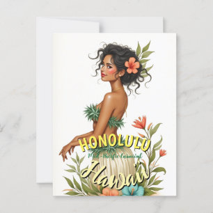 Vintage Style Hawaii Travel Honolulu Hula Girl Postcard