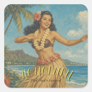Vintage Style Hawaii Travel Square Sticker