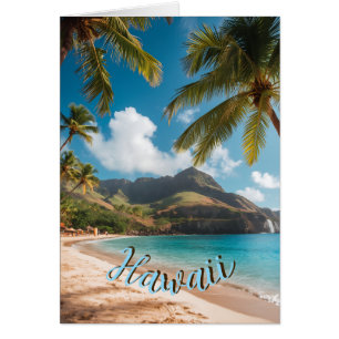 Vintage Style Hawaiian Blue Sea Palms Sky Travel