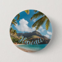Vintage Style Hawaiian Blue Sea Palms Sky Travel