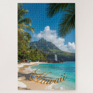Vintage Style Hawaiian Blue Sea Palms Sky Travel Jigsaw Puzzle