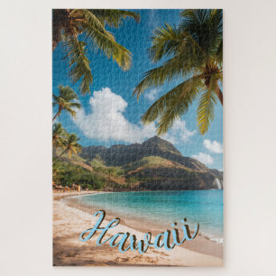 Vintage Style Hawaiian Blue Sea Palms Sky Travel Jigsaw Puzzle
