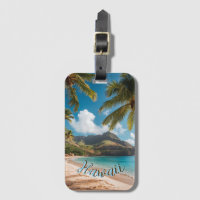 Vintage Style Hawaiian Blue Sea Palms Sky Travel