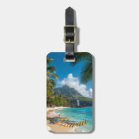 Vintage Style Hawaiian Blue Sea Palms Sky Travel