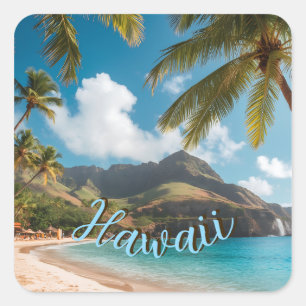Vintage Style Hawaiian Blue Sea Palms Sky Travel Square Sticker