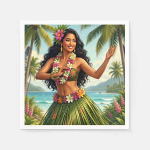 Vintage Style Hawaiian Hula Girl Travel Napkin