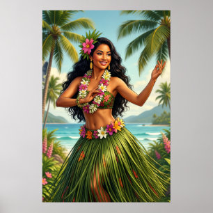 Vintage Style Hawaiian Hula Girl Travel Poster
