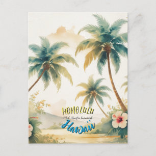 Vintage Style Hawaiian Seascape Palms Travel Art Holiday Postcard
