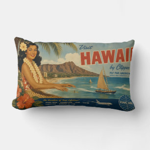Vintage Style Hawaiian Travel Advertisement Lumbar Cushion