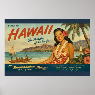 Vintage Style Hawaiian Travel Advertisement Poster