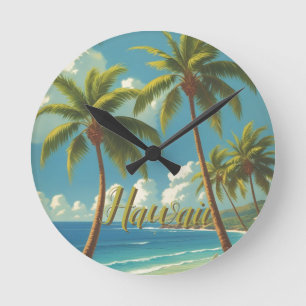 Vintage Style Hawaiian Travel Aloha From Hawaii Round Clock