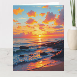 Vintage Style Hawaiian Travel Coast Sea Sunset Card