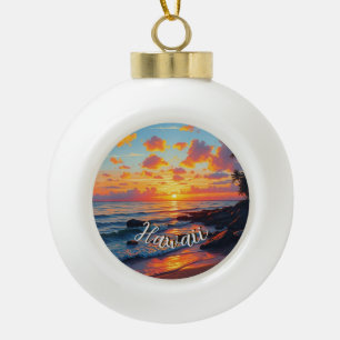 Vintage Style Hawaiian Travel Coast Sea Sunset Ceramic Ball Christmas Ornament