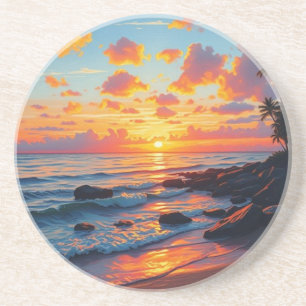 Vintage Style Hawaiian Travel Coast Sea Sunset Coaster