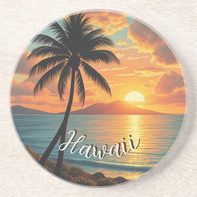 Vintage Style Hawaiian Travel Coast Sea Sunset Coaster (Front)