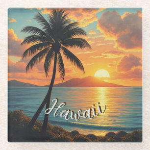 Vintage Style Hawaiian Travel Coast Sea Sunset Glass Coaster