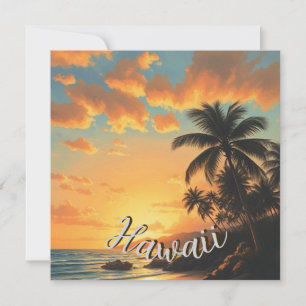 Vintage Style Hawaiian Travel Coast Sea Sunset Holiday Card