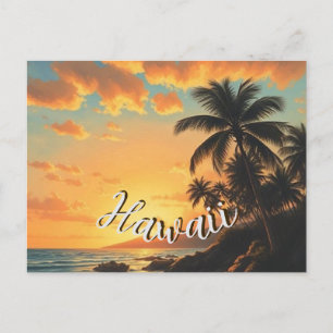 Vintage Style Hawaiian Travel Coast Sea Sunset Holiday Postcard