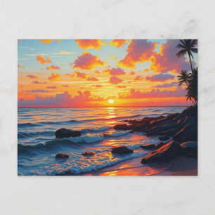 Vintage Style Hawaiian Travel Coast Sea Sunset Holiday Postcard