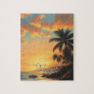 Vintage Style Hawaiian Travel Coast Sea Sunset Jigsaw Puzzle