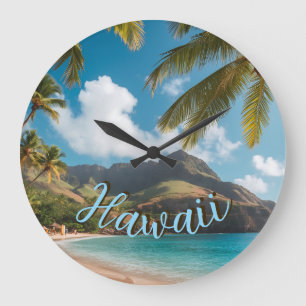 Vintage Style Hawaiian Travel Coast Sea Sunset Large Clock