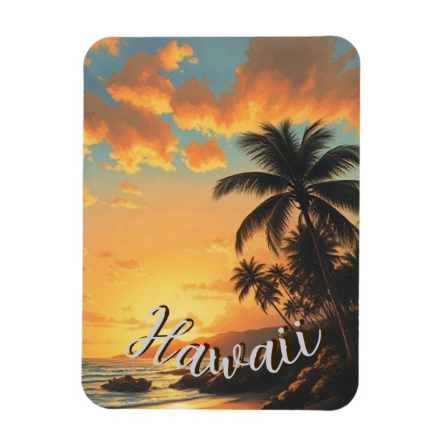 Vintage Style Hawaiian Travel Coast Sea Sunset Magnet (Vertical)