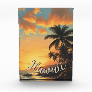 Vintage Style Hawaiian Travel Coast Sea Sunset Photo Block