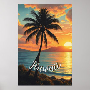 Vintage Style Hawaiian Travel Coast Sea Sunset Poster