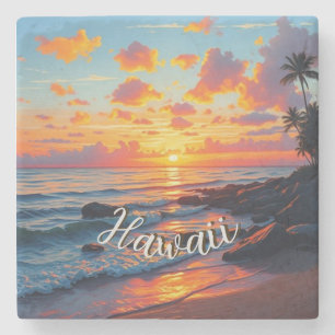 Vintage Style Hawaiian Travel Coast Sea Sunset Stone Coaster