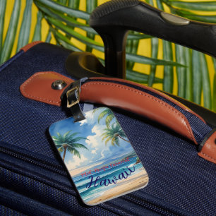 Vintage Style Hawaiian Travel Honolulu Blue Sea Luggage Tag