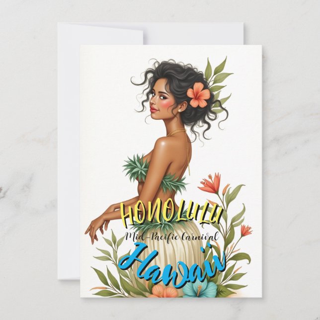 Vintage Style Hawaiian Travel Honolulu Hula Girl Card (Front)