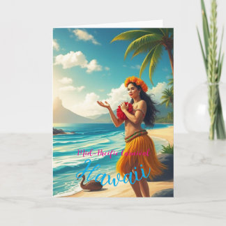 Vintage Style Hawaiian Travel Honolulu Hula Girl Card