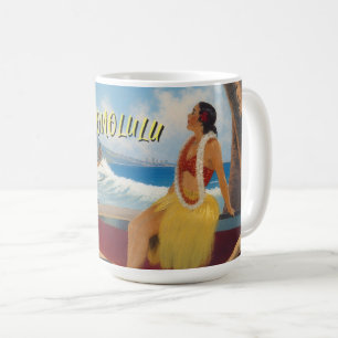 Vintage Style Hawaiian Travel Honolulu Hula Girl Coffee Mug
