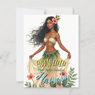 Vintage Style Hawaiian Travel Honolulu Hula Girl Postcard