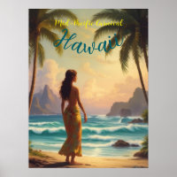 Vintage Style Hawaiian Travel Honolulu Hula Girl