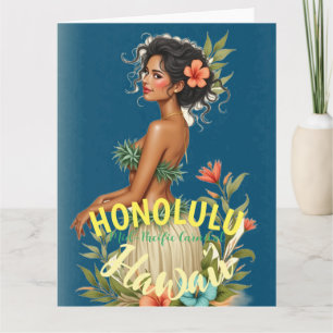 Vintage Style Hawaiian Travel Honolulu Mid-Pacific Card