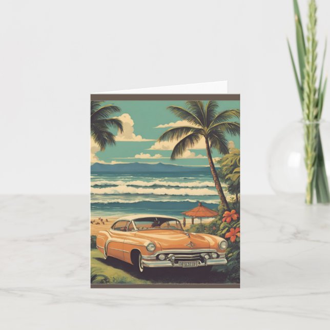 Vintage Style Hawaiian Travel Honolulu Mid-Pacific Card (Front)