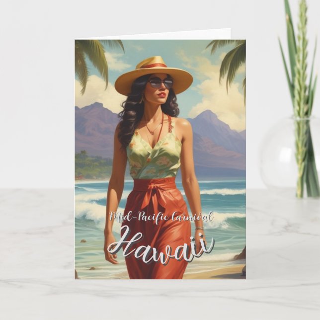 Vintage Style Hawaiian Travel Honolulu Mid-Pacific Card (Front)